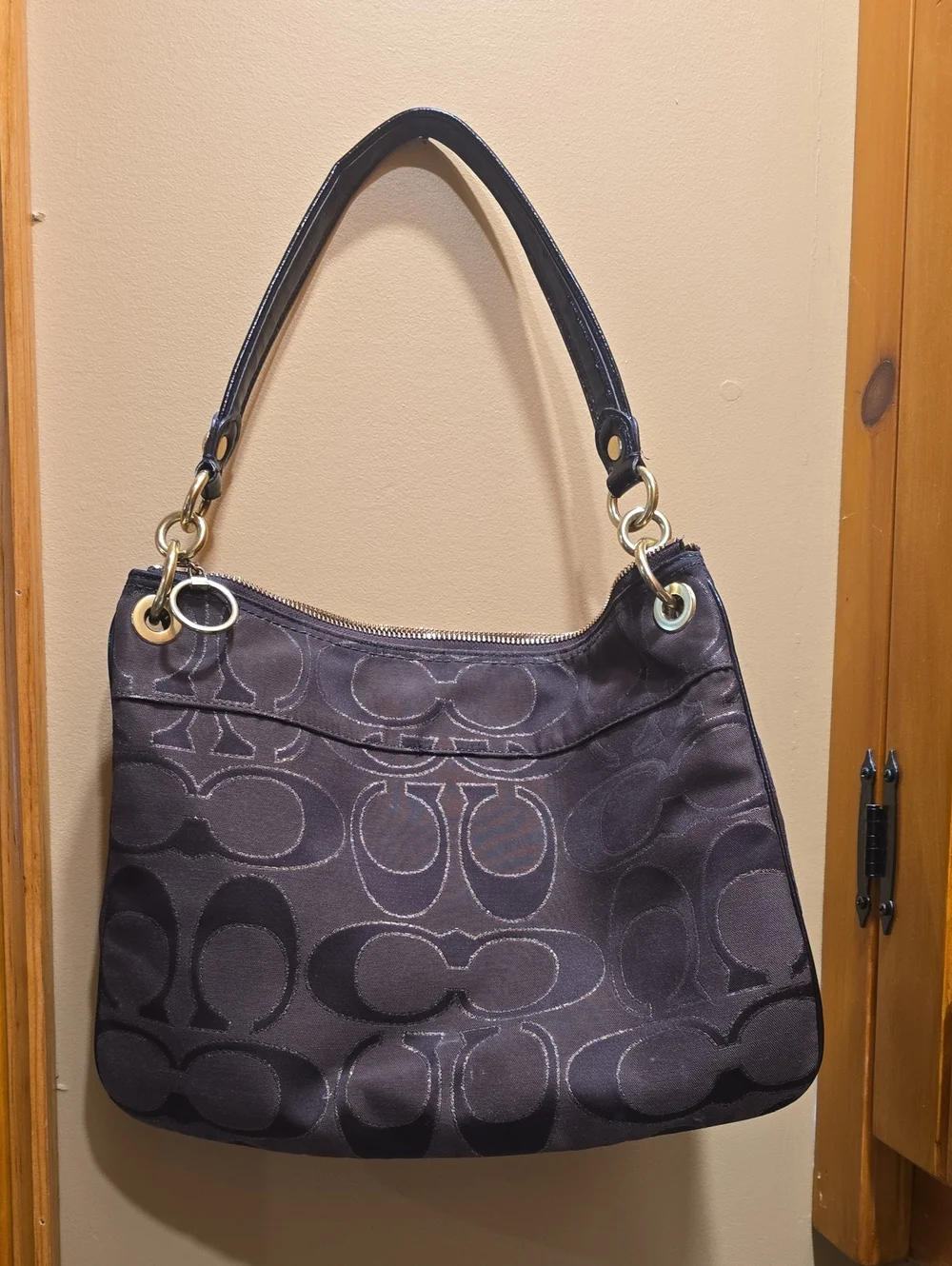 Coach Brown Signature-Print Shoulder Bag with Gold Hardware
